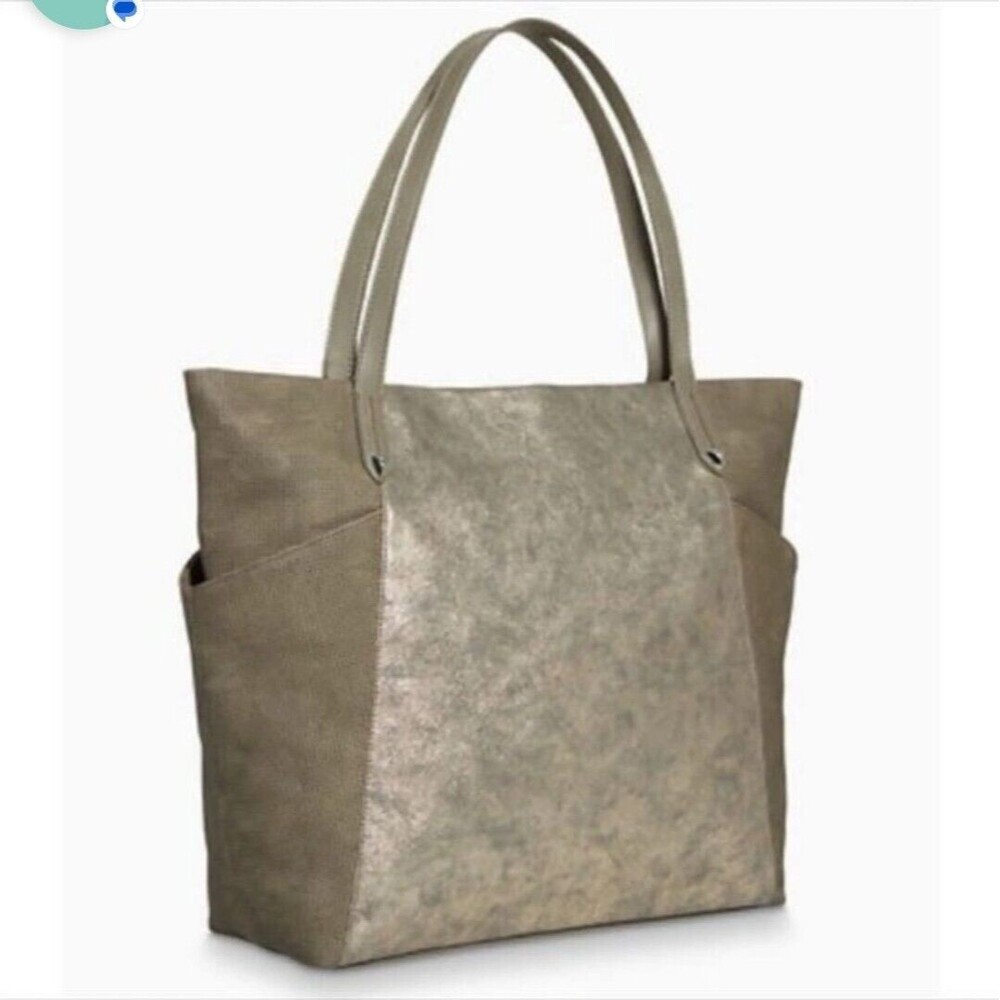 Stella &‎ Dot Bleeker Gold Metallic Zip Top Tote Travel School Baby-bag Market